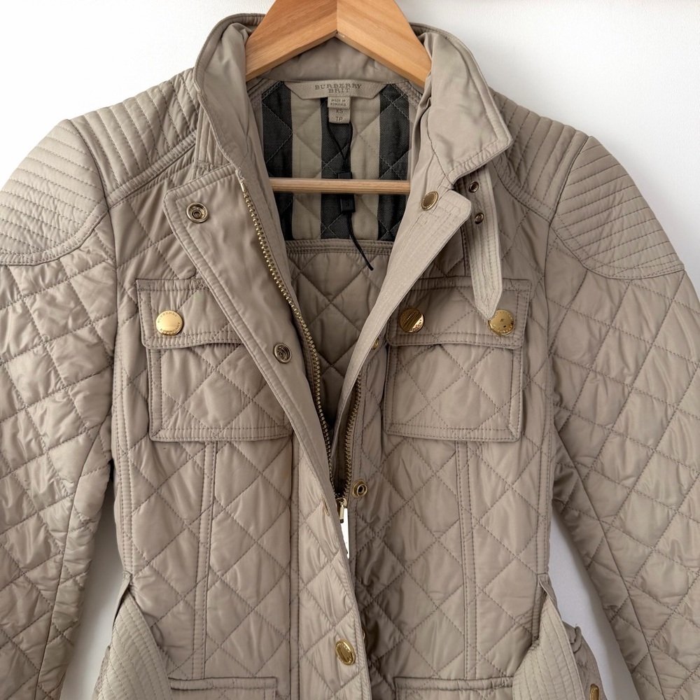 BURBERRY BRIT | Beige Tan Quilted Belted Jacket Gold Hardware XS - Picture 3 of 13